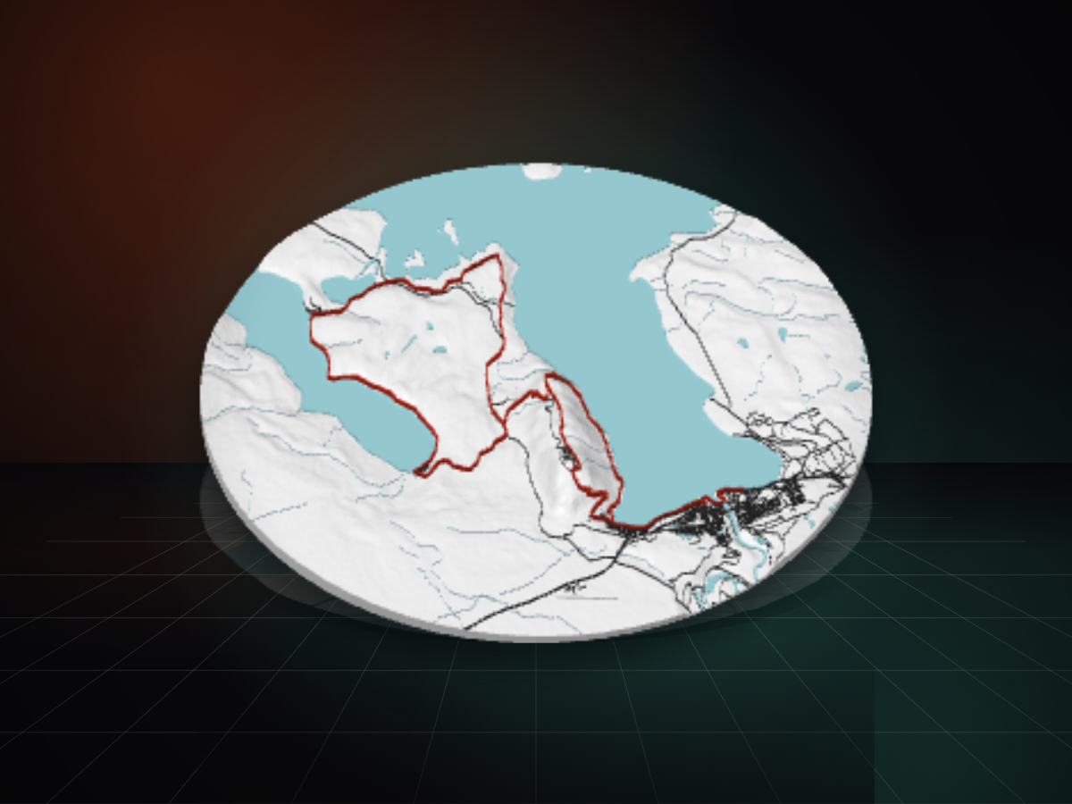 3D printed topographic disc of the Race Tekapo 21km half-marathon course with the race route etched in